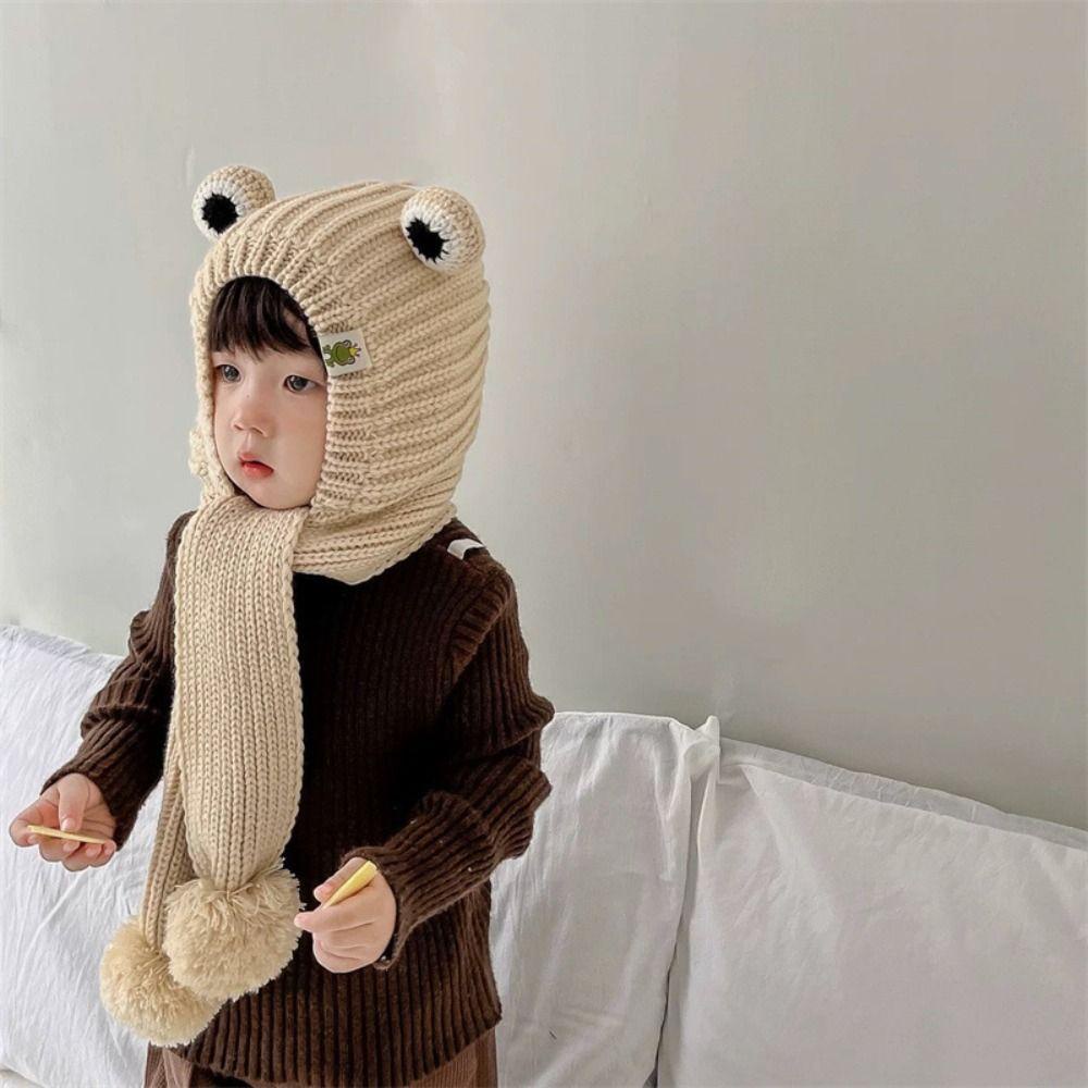 1 Set Mũ + Khăn Choàng Cổ + Khăn Choàng Cổ Bằng Vải Bông Mềm Giữ Ấm Hình Ếch Hoạt Hình Dành Cho Bé 2-8 Tuổi