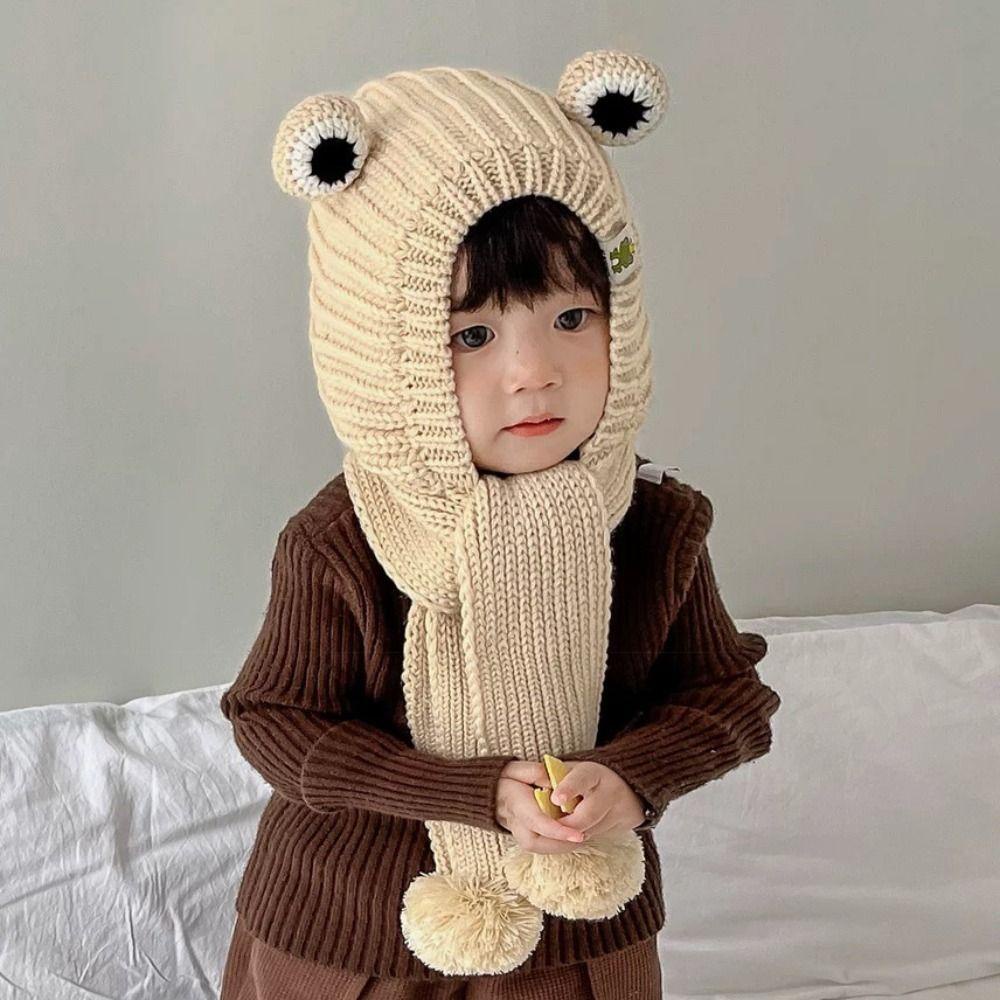 1 Set Mũ + Khăn Choàng Cổ + Khăn Choàng Cổ Bằng Vải Bông Mềm Giữ Ấm Hình Ếch Hoạt Hình Dành Cho Bé 2-8 Tuổi