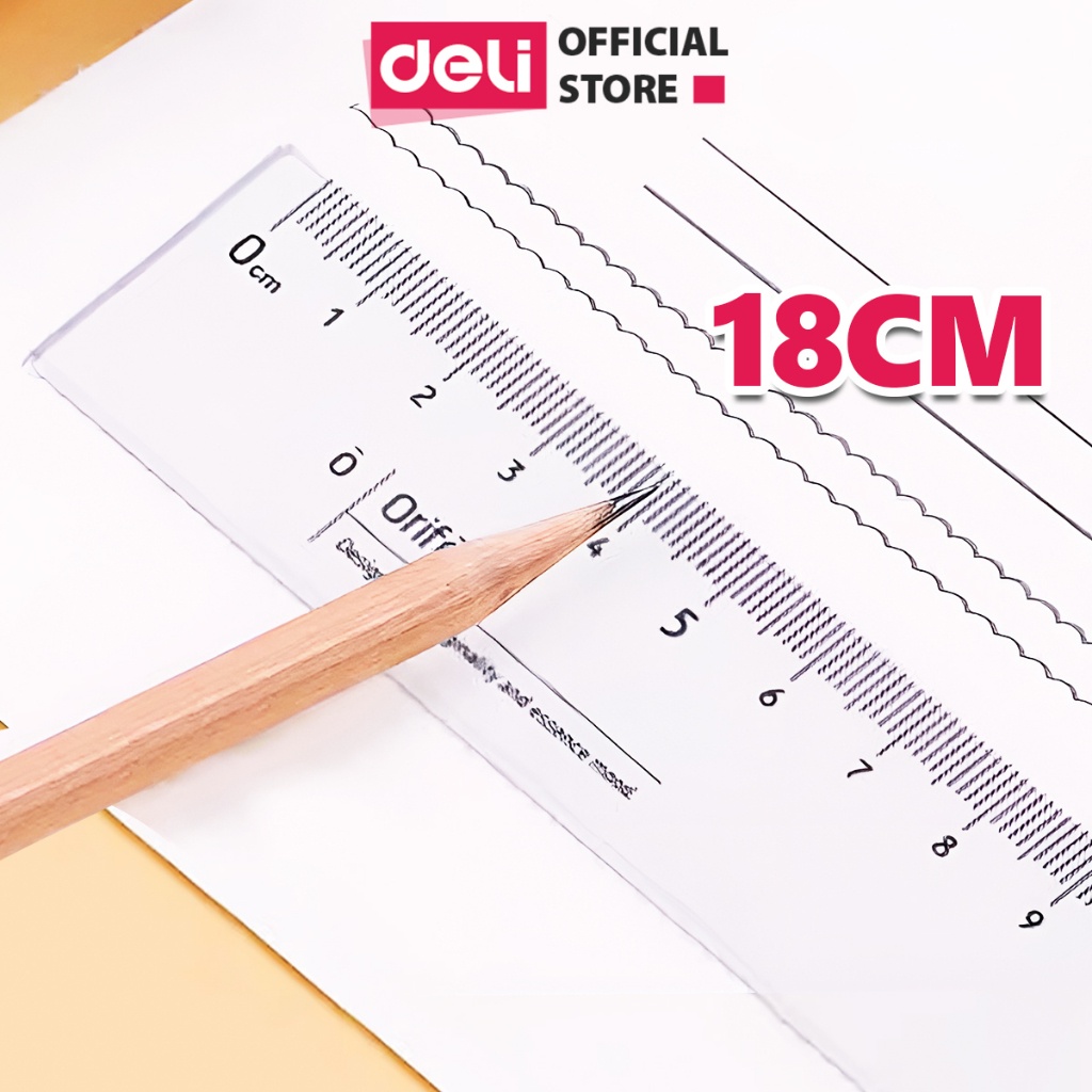 Thước Kẻ Trong Suốt 18cm Có Lưỡi Cưa Deli - Chất Liệu PS Bền Chống Trầy Xước - Học Sinh Dân Văn Phòng Dụng Cụ Học Tập