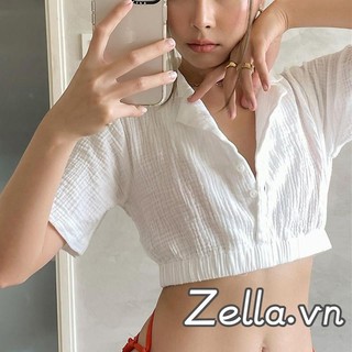 Áo thun croptop tay ngắn màu sắc đơn giản cho nữ