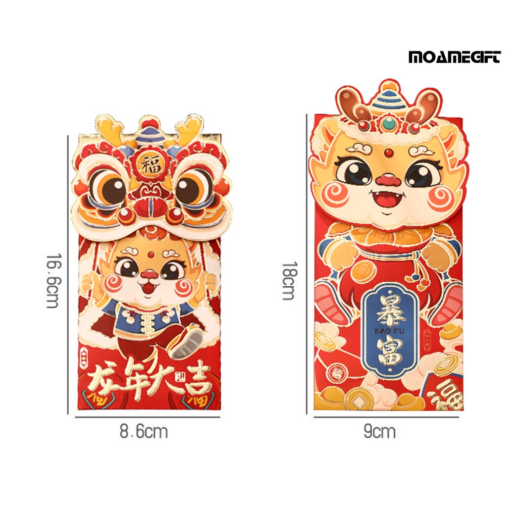 Set 4 Bao Lì Xì Đỏ Hình Rồng Hoạt Hình Phong Cách Trung Hoa May Mắn Cho Năm Mới May Mắn