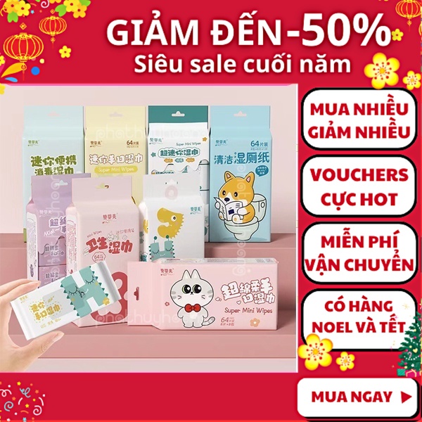 Bịch 8 gói khăn giấy ướt mini nhỏ gọn , dễ mang theo- Nguyễn Thùy Store