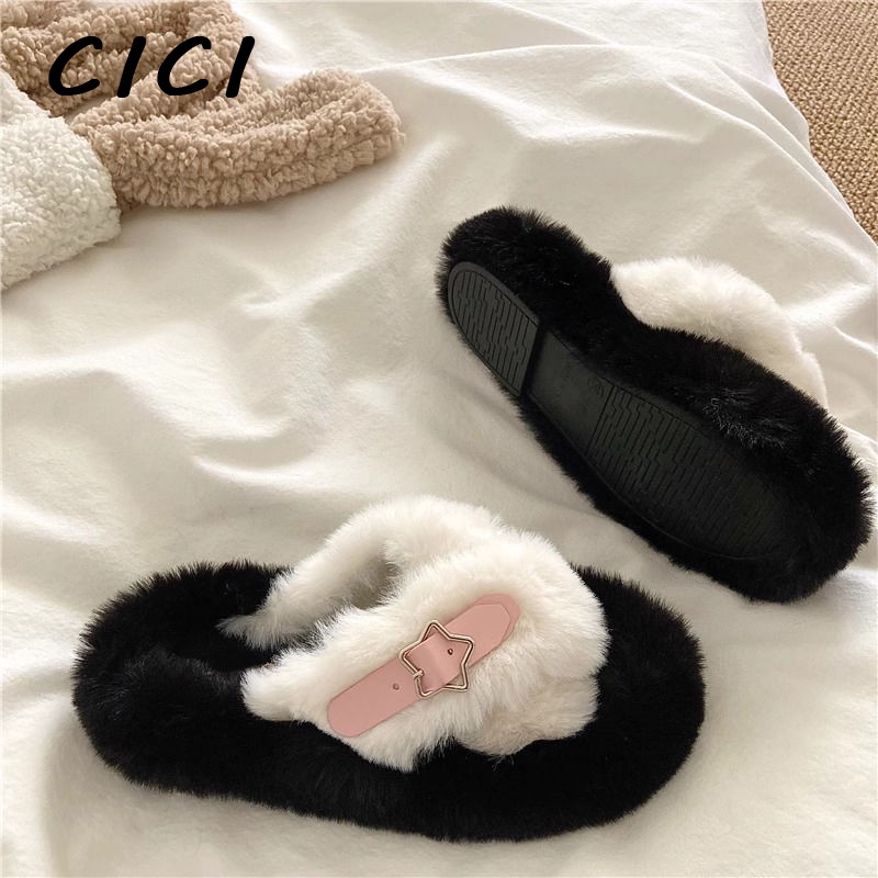 CICI dép nữ dép lông dép sandal nữ dép bánh mì Kiểu dáng độc đáo Thấm hút mồ hôi Hợp thời Cá tính FDL23C08YA 50Z231211