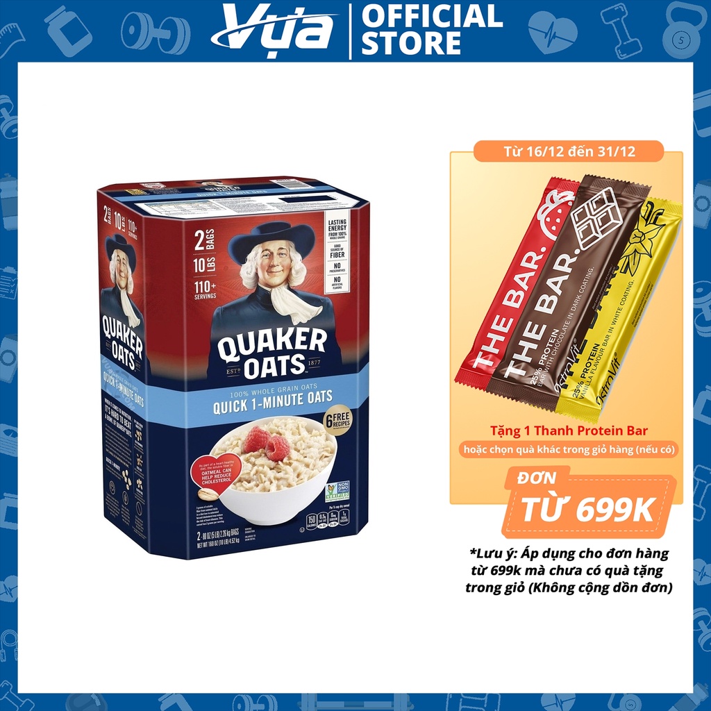 Ăn Kiêng Quaker - Yến mạch Quick 1-Minute Oats (Thùng 4,5kg) - Lựa chọn dinh dưỡng, nhanh chóng và tiện lợi - Chính Hãng