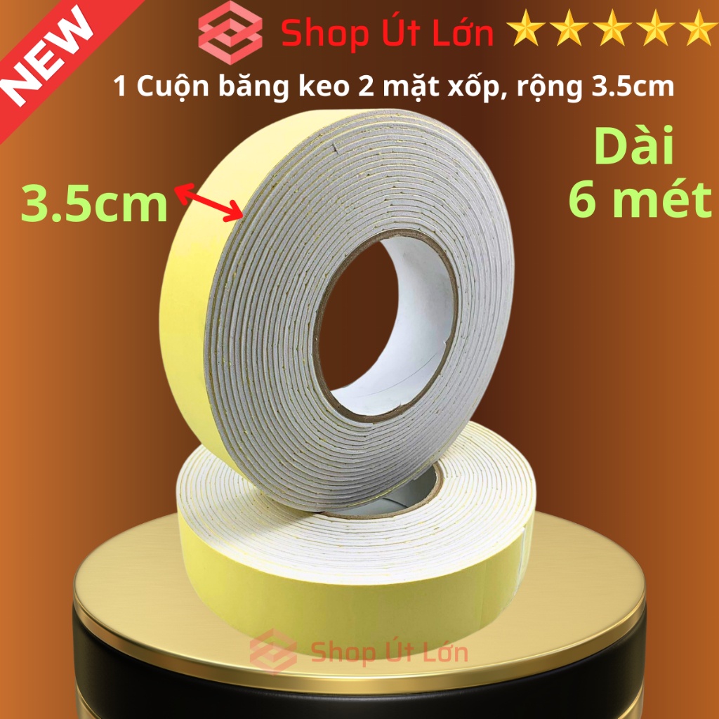 1 Cuộn băng keo 2 mặt xốp trắng, rộng 3.5cm, dài 6 mét, lõi siêu mỏng, nặng 140gram - Siêu Thị Băng Keo
