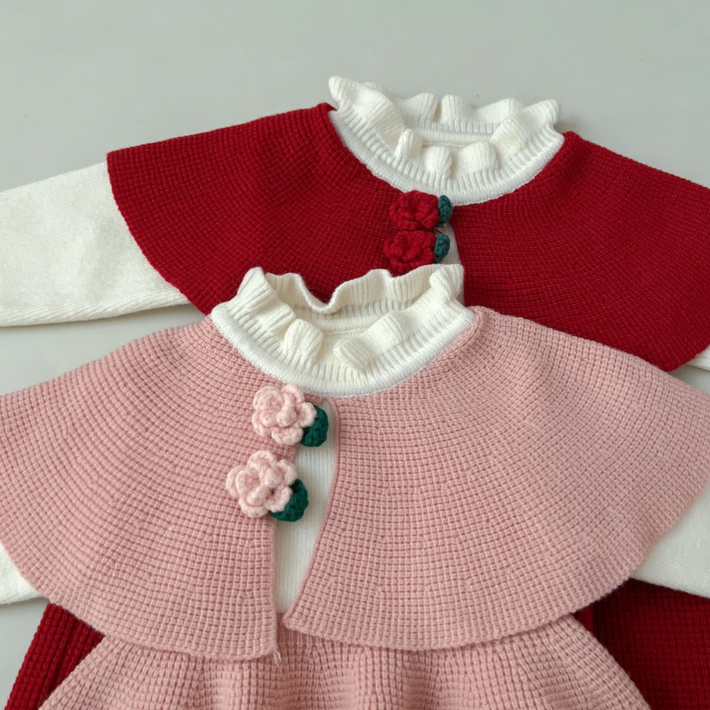 VÁY LEN DÁNG XÒE TRÙM VAI ĐÍNH HOA XINH XẮN CHO BÉ- HÀNG QCCC