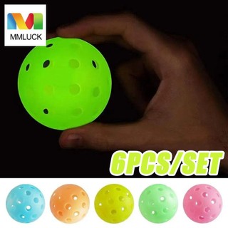 Mmluck set 6 Quả Bóng pickleball 40 Lỗ Phát Sáng Trong Bóng Tối Chuẩn Với Túi Lưới 74mm