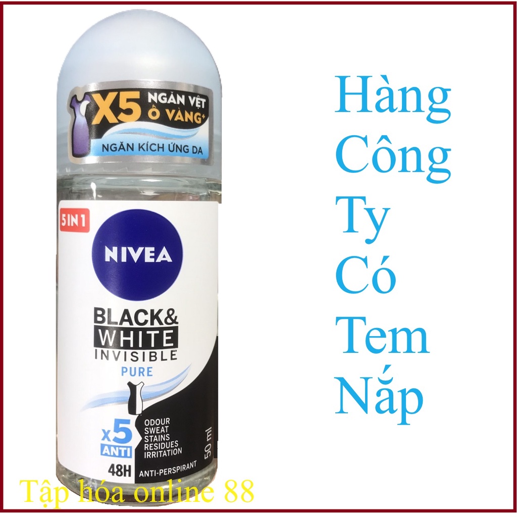 (Có che tên) Lăn ngăn mùi NIVEA Black & White chai 50ml - ngăn vệt ố vàng vượt trội