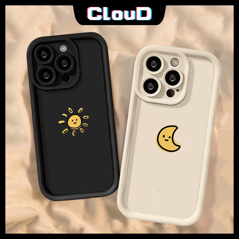 Cặp Đôi Mặt Trăng Mặt Trời Màu Trơn Ốp Lưng Điện Thoại Redmi 13C 10A 9T A2 A1 9C 12C 12 10C 9 9A Note 13 12 11 10 9 8 10s Pro Max Poco M3 X5 C55 Mi 11 12 Lite Thiên Thần Dễ Thương Vỏ hoạt hình mắt