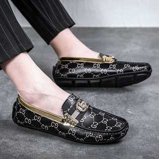 Giày lười da in họa tiết phong cách retro sang trọng cho nam