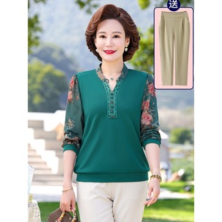 Áo Thun Phong Cách Phương Tây Thời Trang Xuân Thu Mới 2023 Cho Phụ Nữ Trung Niên 40-50 Tuổi