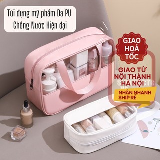 Túi đựng mỹ phẩm du lịch da PU cao cấp chống nước màu sắc pastel trong suốt thiết kế quai xách thời trang tiện lợi TMP30
