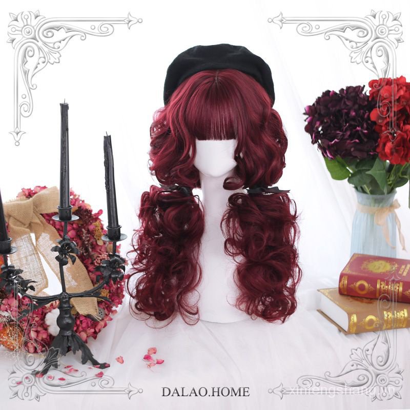 | | Daily Soft Girl Wig Female Long Curly Hair Red Velvet Internet Celebrity Lolita Cos Full-Head Wig