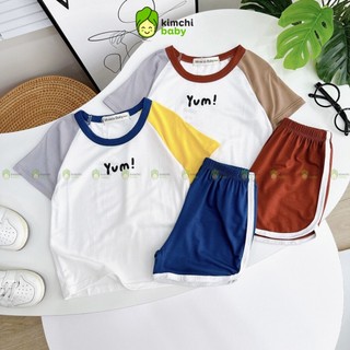 Đồ Bộ Cộc Tay Cho Bé Trai, Bé Gái KIMCHIBABY Vải Cotton Lụa Họa Tiết In Chữ YUM, Bộ Quần Áo Cho Bé Mặc Nhà MKM312