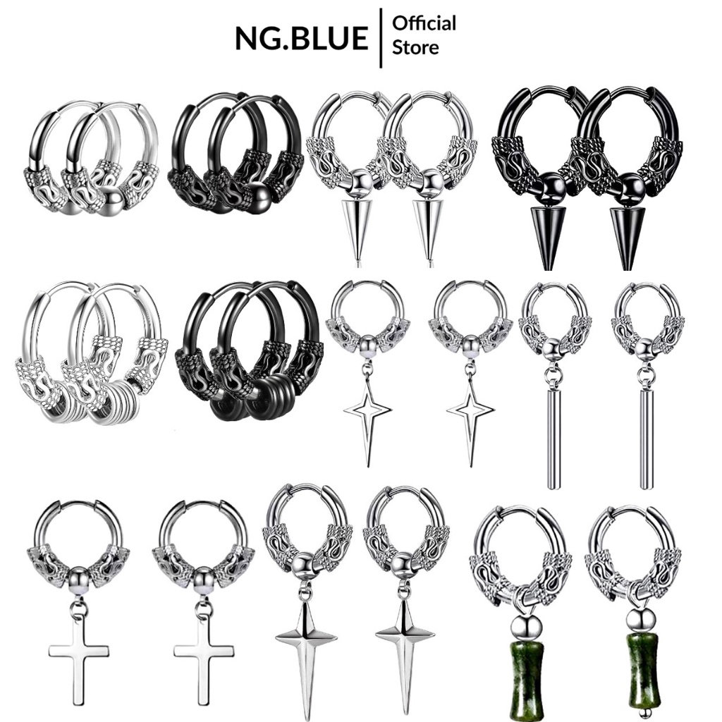 Khuyên tai bông tai nam nữ tròn xỏ lỗ hipster bạc hình rồng ngôi sao thép titan không gỉ đẹp cá tính sang chảnh phụ kiện