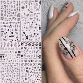 Nhãn Dán Trang Trí Móng Tay Họa Tiết Hoa Hồng Trắng Đen Phong Cách Pháp Cổ Điển