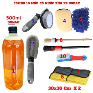 Combo 10 Món Rửa Xe Tại Nhà Kèm Nước Rửa Xe Sonax Chính Hãng Đức 500ml 