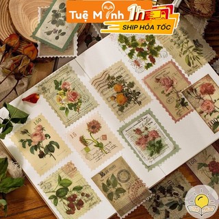 Bộ 60 tem dán Vintage hình thực vật VPPTUEMINH, động vật - Sticker hình tem Tuệ Minh
