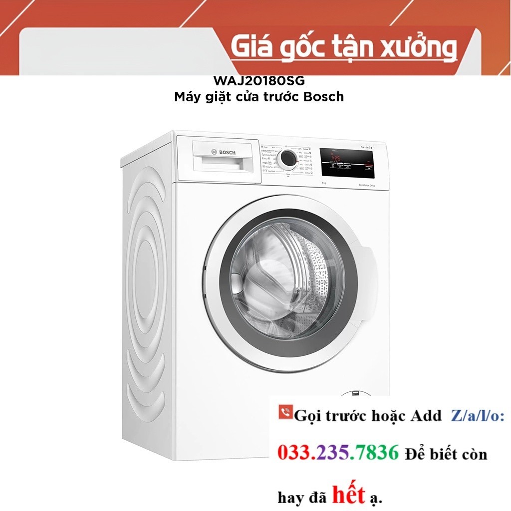 Máy Giặt Lồng Ngang 8kg Bosch WAJ20180SG Series 4 - Trắng Sáng, Kích Thước 848x598x590mm