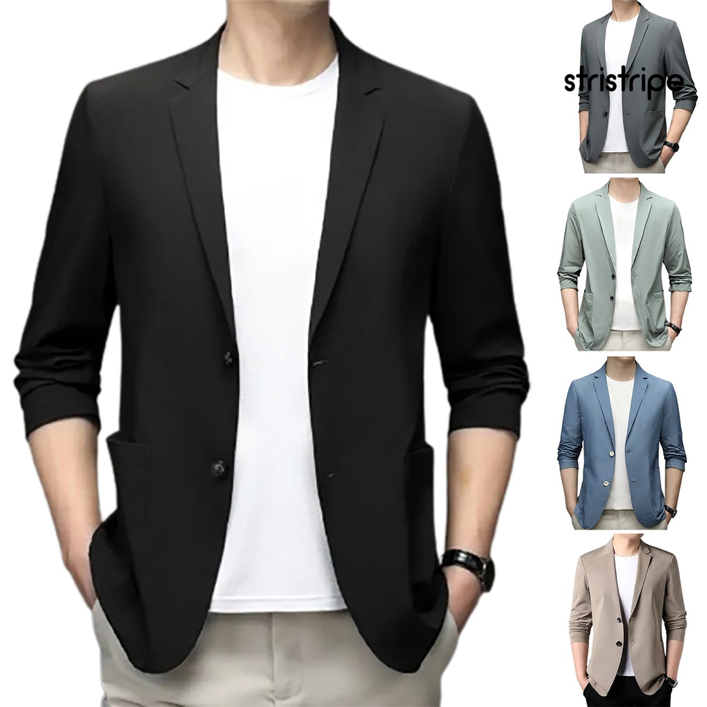 Áo Khoác Vest Tay 3 / 4 Màu Trơn Dáng Ôm Cài Hai Hàng Nút Thời Trang Công Sở Cho Nam