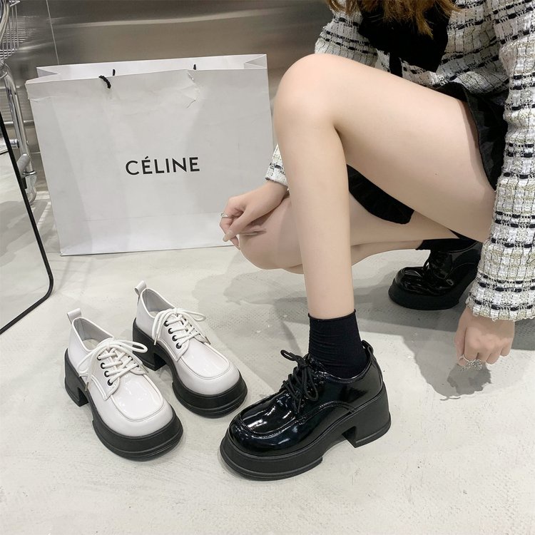 Giày Da Cao Gót Mũi Tròn Phong Cách Anh Quốc Cho Nữ