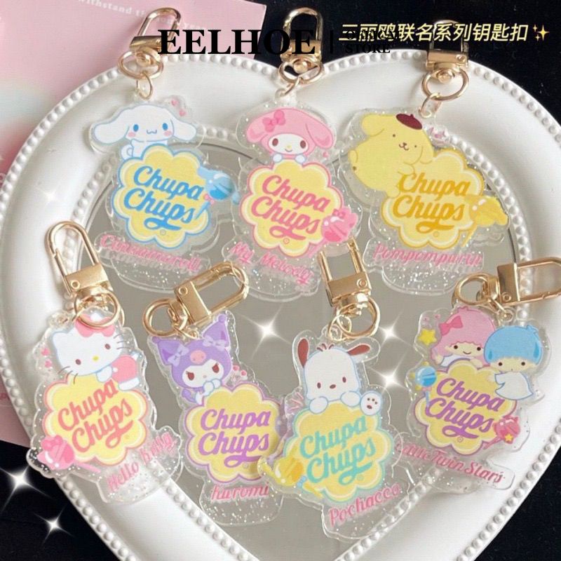 Móc khóa acrylic EELHOE hoạt hình Chupa Chups Sanrio Kuromi My Melody Cinnamoroll Kitty Pochacco Pompurin dễ thương