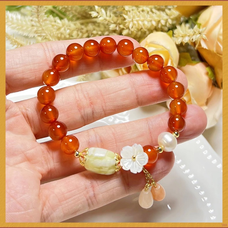 Mới Vòng Tay Mã Não Tự Nhiên Màu Cam Thời Trang