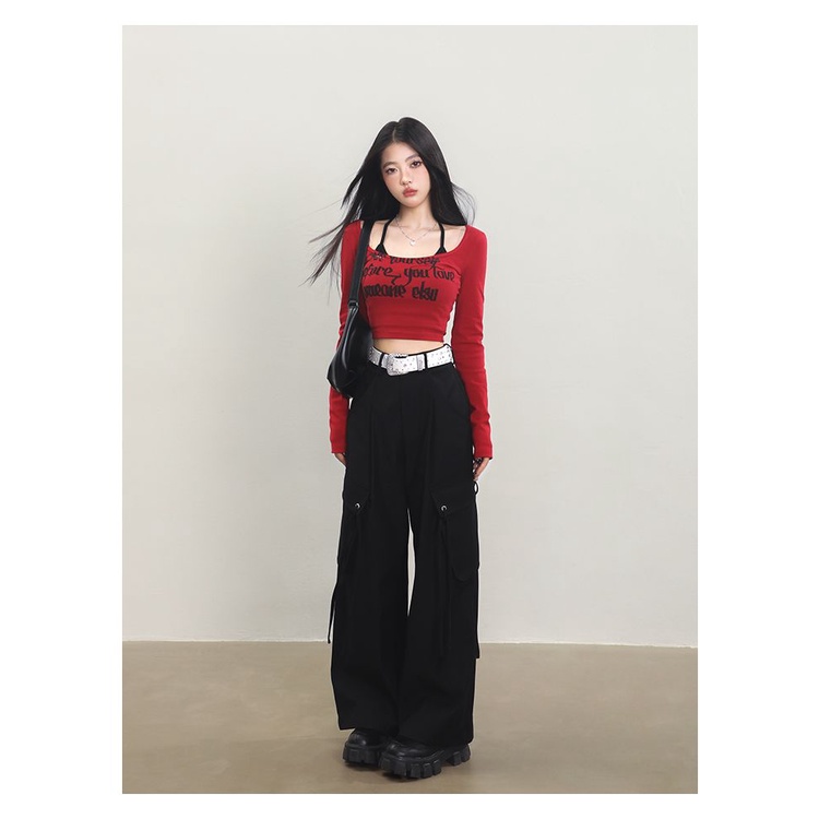 Milyfashion Bộ Áo Thun Hai Dây In Phông Chữ gothic Màu Trơn Thời Trang Mùa Thu Cho Nữ