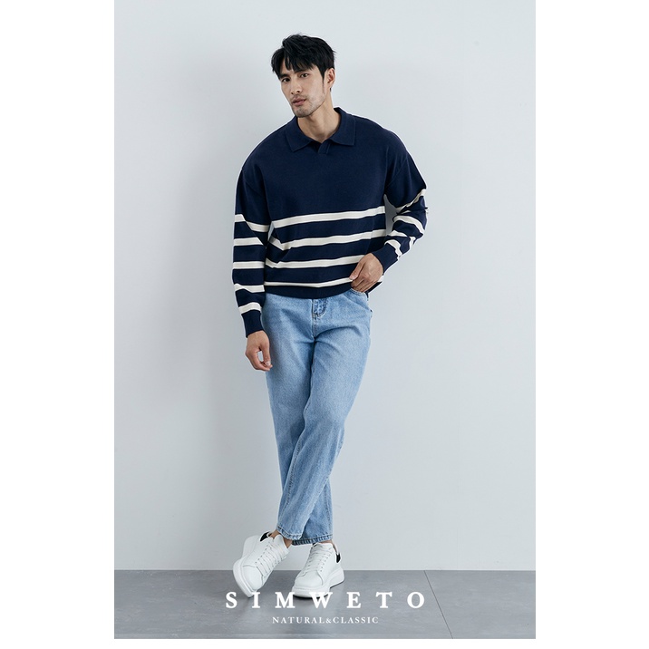 Áo sweater Dệt Kim Tay Dài Kẻ Sọc Màu Sắc Tương Phản Thời Trang Thu Đông Cho Nam