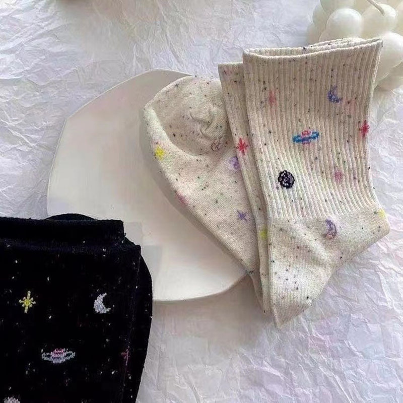 Vớ Cotton Mềm Thêu Họa Tiết Bầu Trời Sao Dễ Thương Thời Trang Xuân Thu Cho Nữ y2k sokken