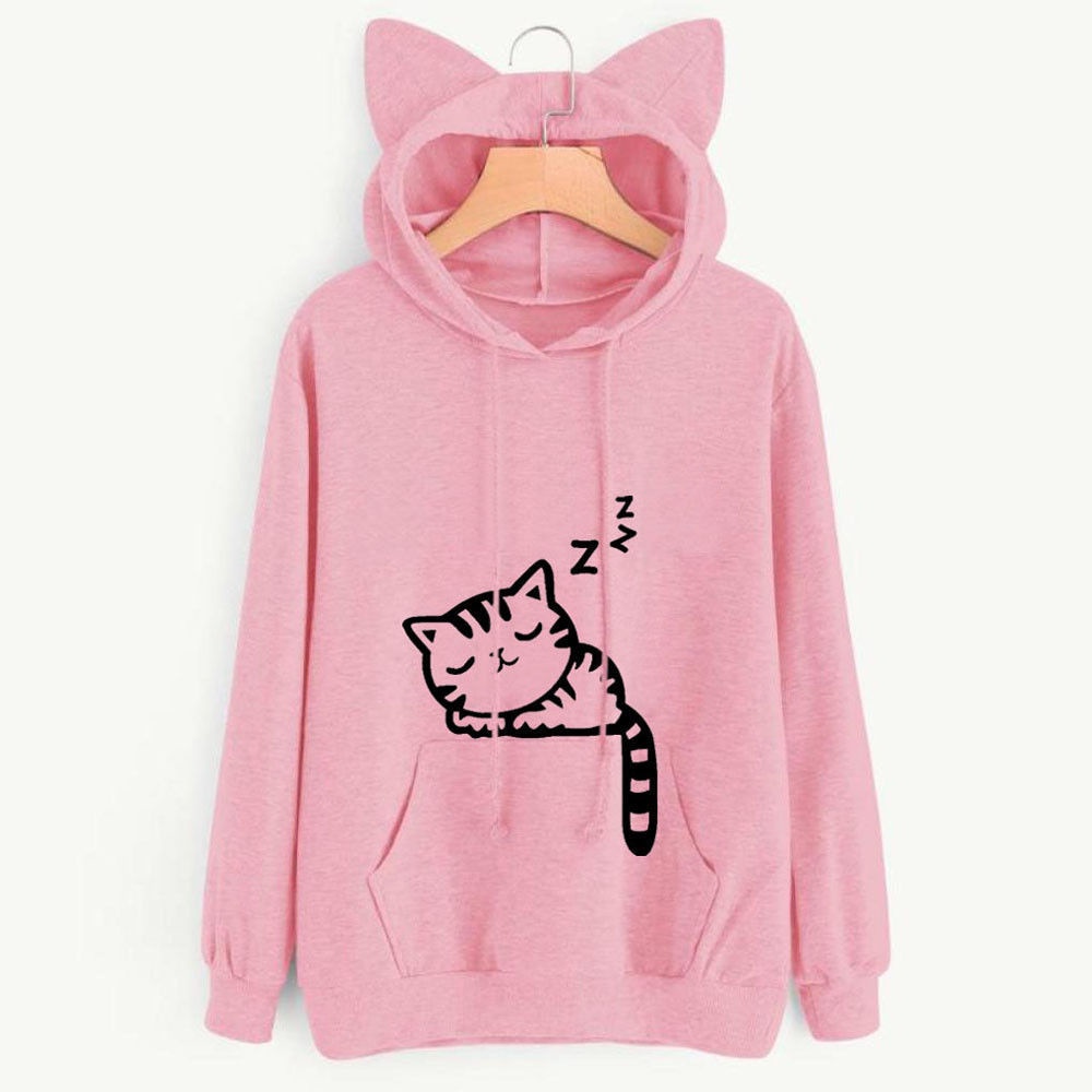 Xiang ni Áo Hoodie Dáng Rộng Bằng Lông Cừu In Hình Mèo Dễ Thương Ngọt Ngào Thời Trang Mùa Thu