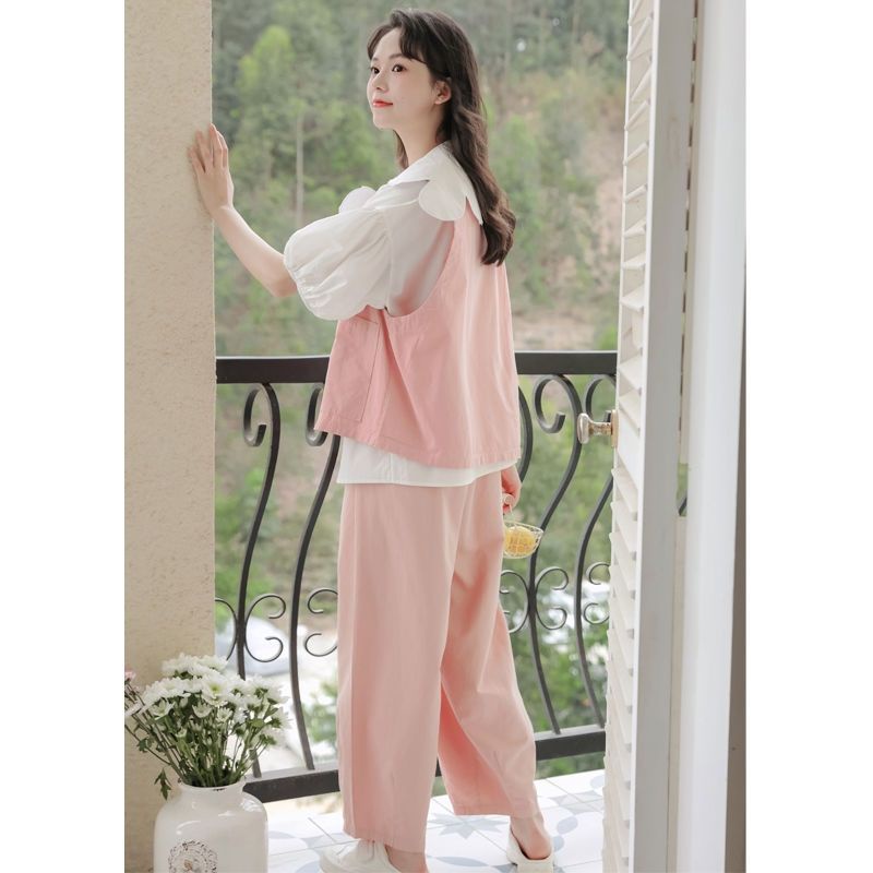 Set Áo Sơ Mi Trắng Và Áo Khoác Ghi Lê Họa Tiết Hoa Thời Trang Nhật Bản Mới Cho Nữ