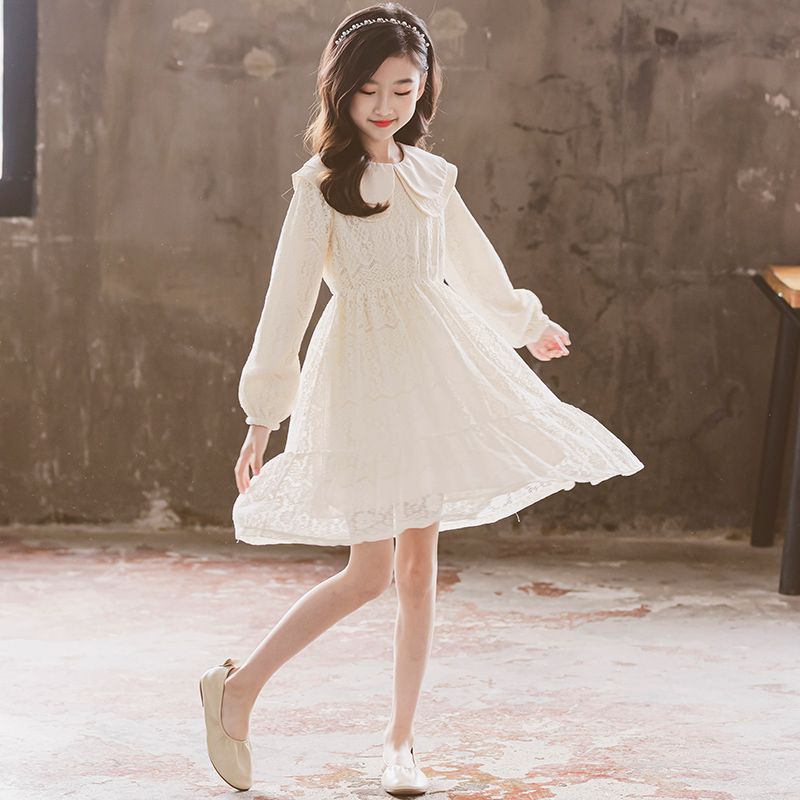 Đầm Công Chúa Tay Dài Phối Ren Thời Trang Mùa Xuân Xinh Xắn Cho Bé Gái