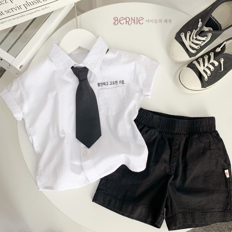 SET SƠ MI CỘC TAY KÈM CÀ VẠT CHO BÉ