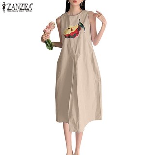 Zanzea Đầm Nữ Không Tay Cổ Tròn Thời Trang Hàn Quốc