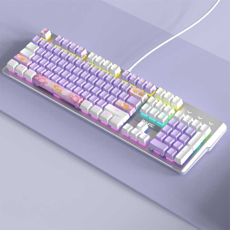 Bàn Phím Cơ Gaming Basic KB3 Luxury Cao Cấp 104 Phím Màu Hồng Có Dây/ Đèn LED Chống Nước Chơi Game Cho Máy Tính/laptop