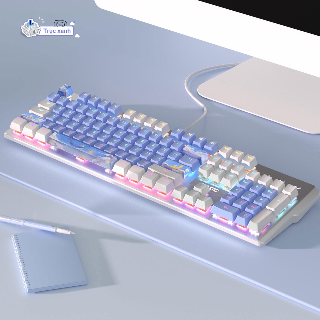 Bàn Phím Cơ Gaming Basic KB5 Luxury Cao Cấp 104 Phím Màu Hồng Có Dây/ Đèn LED Chống Nước Chơi Game Cho Máy Tính/laptop