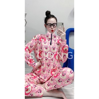 BỘ ÁO CỔ LỌ DÂY KÉO QUẦN ÔM VẢI XỐP NHẬT IN HÌNH CUTE - ZZ32