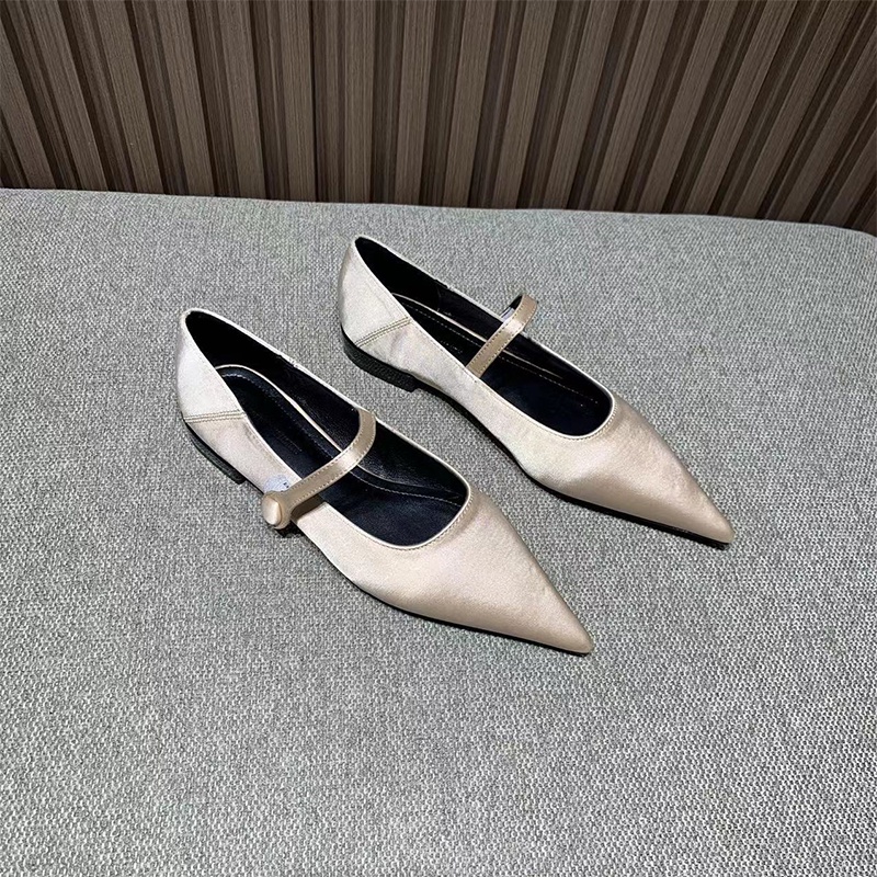 Hong Kong Premium shoes❥Mary jane Giày Gót Thấp Mũi Nhọn Chất Liệu satin Phong Cách retro Thời Trang Xuân Thu Cho Nữ