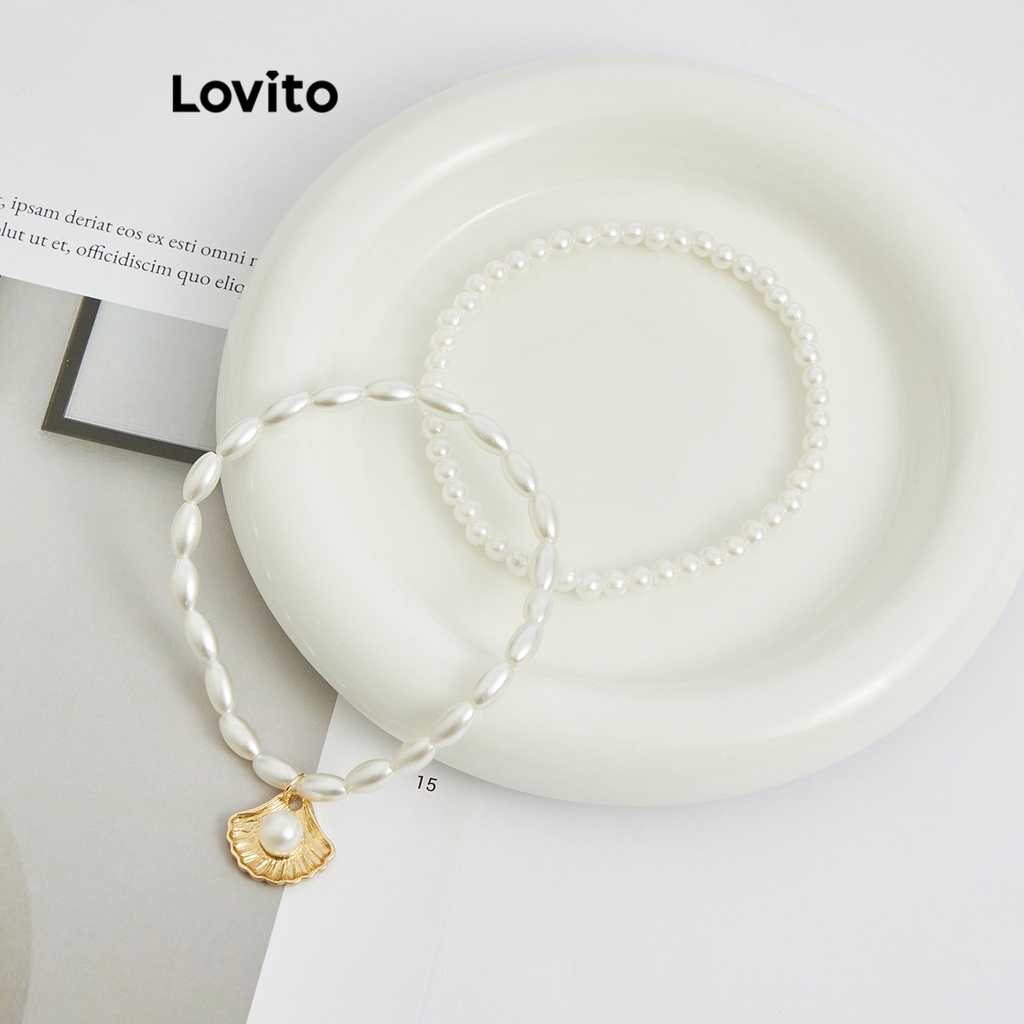 Lovito Vòng chân ngọc trai trơn phong cách Boho cho nữ L63AD051