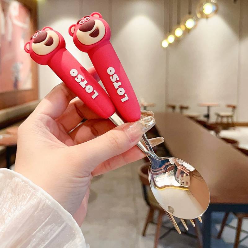 Children Spoon Household 304 Stainless Steel Cute Baby Fork Eating Soup Spoon Cartoon Dessert Fork Spoon Wt9X