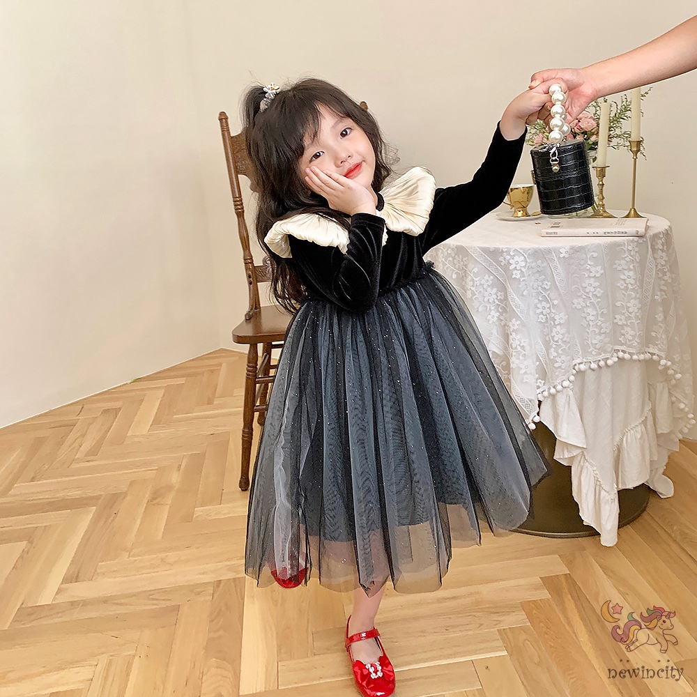 Đầm Công Chúa Tay Dài Phong Cách hepburn Hàn Quốc Cho Bé Gái