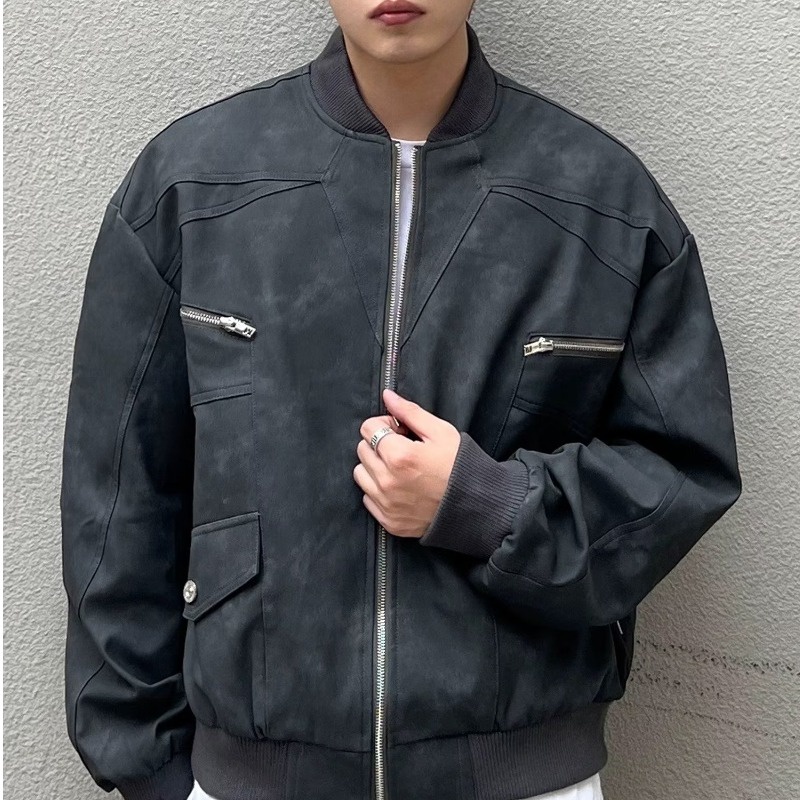 Áo Khoác bomber Da Lộn vintage Mỹ Thời Trang Cho Cặp Đôi