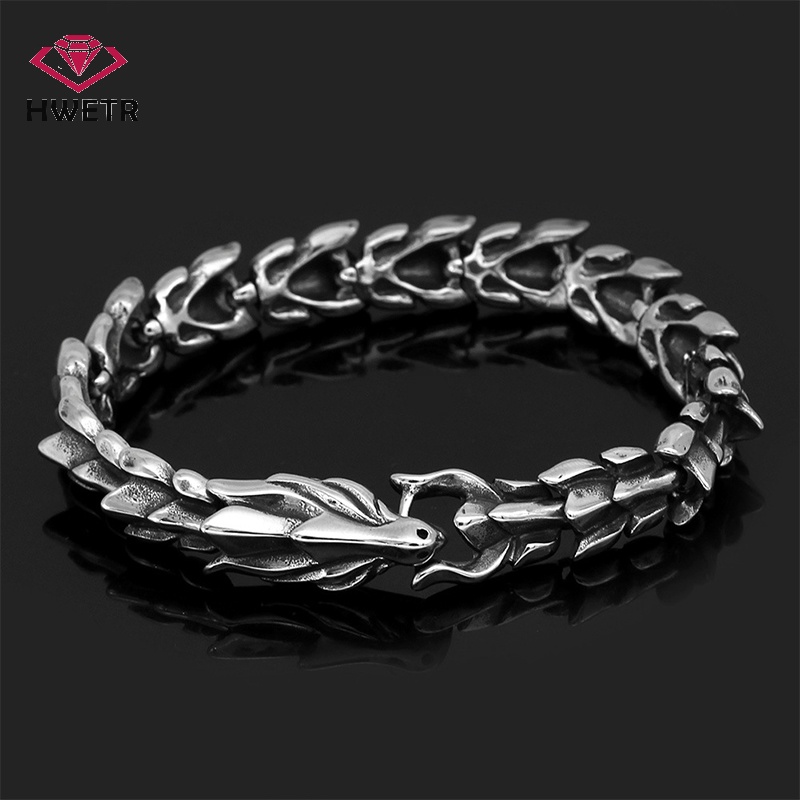 Hwetr Vòng Tay Hợp Kim Mặt Hình Rồng Phong Cách hip hop Cho Nam Mới