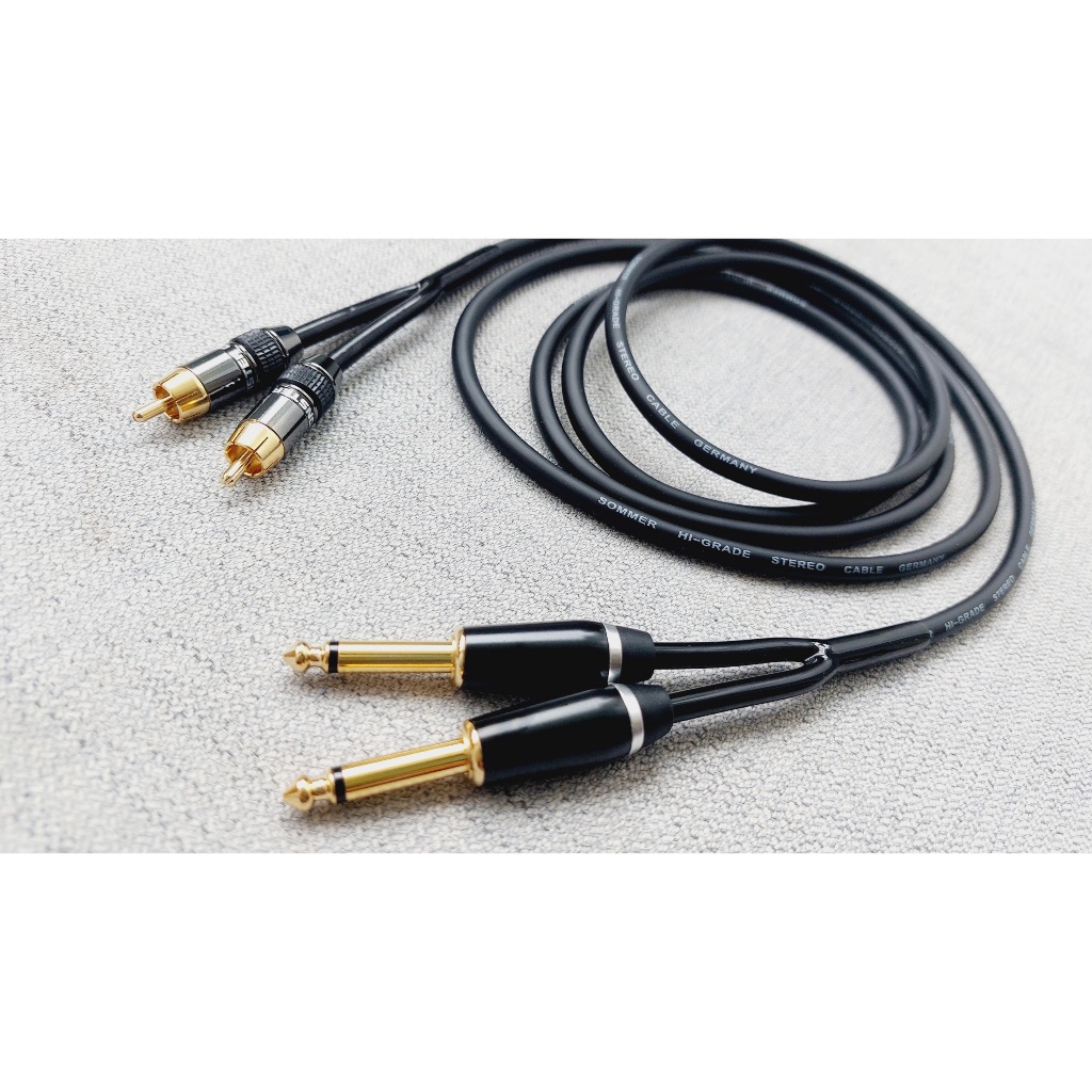 Dây tín hiệu 2 đầu jack 6ly  sang 2 đầu AV hoa sen dài 1M/2M/3M - Dây Sommer chuyển từ 2 jack 6 ly ra 2 đầu AV