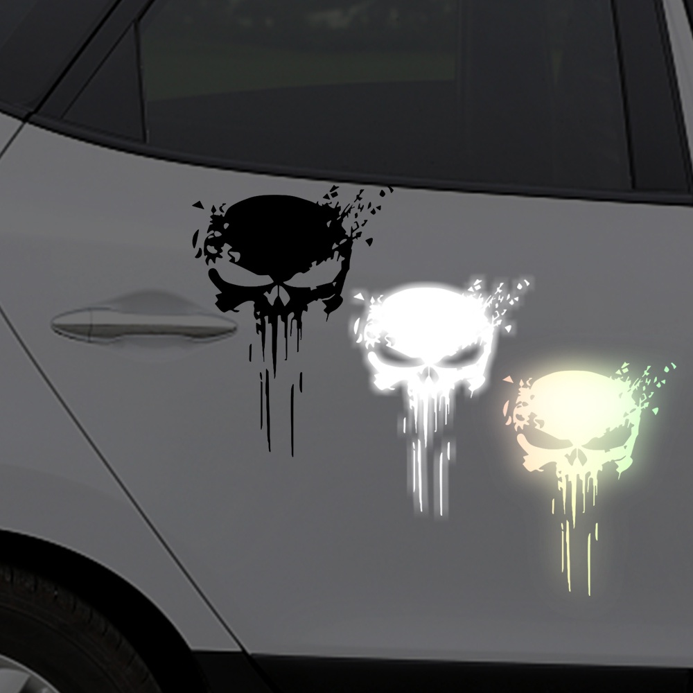 Miếng Dán Đề Can vinyl Phản Quang Chống Thấm Nước Hình Đầu Lâu Thời Trang Trang Trí Kính Chắn Gió Sau Xe Hơi / Xe Máy / halloween diy