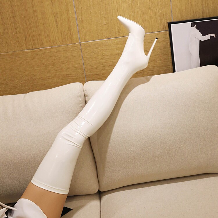 Giày Bốt Cao Gót 12.5cm Vải Da Bóng Quyến Rũ Thời Trang Đi Hộp Đêm Phong Cách Mới 2023