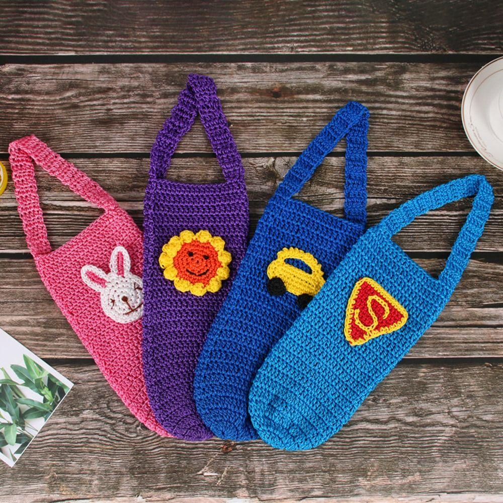 Túi Đựng Bình Nước 800-1000ml Bằng Len Họa Tiết Hoạt Hình Dễ Thương Kèm Dây Đeo Tiện Dụng