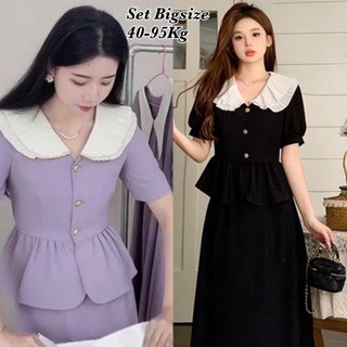 Thời Trang Én Nhỏ Có Bigsize - Set Áo Và Chân Váy Bigsize Dài Qua Gối có Bo Chun Thiết Kế Dự Tiệc Nữ Cao Cấp 40-95kg