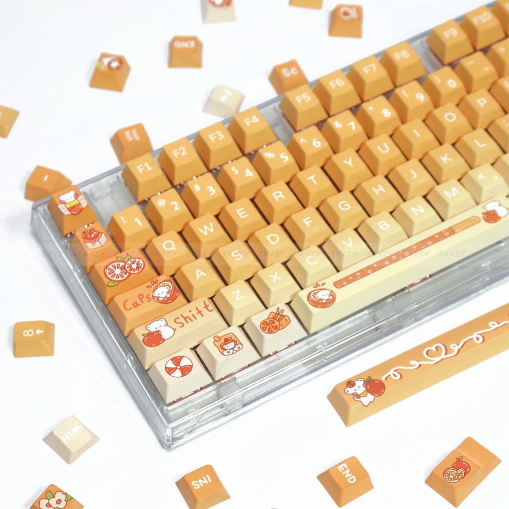 Cam Gấu Keycaps Cherry Profile Anime PBT DYE SUB Bàn Phím Cơ Keycap